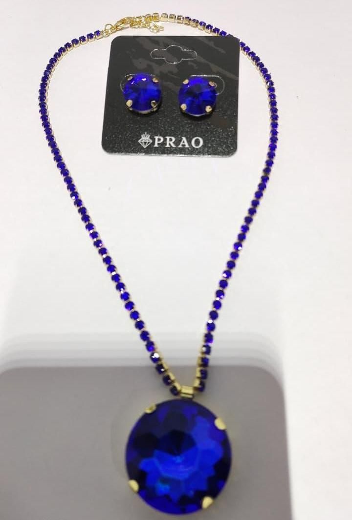 Gold Plated Blue Crystal Necklace & Earring Set